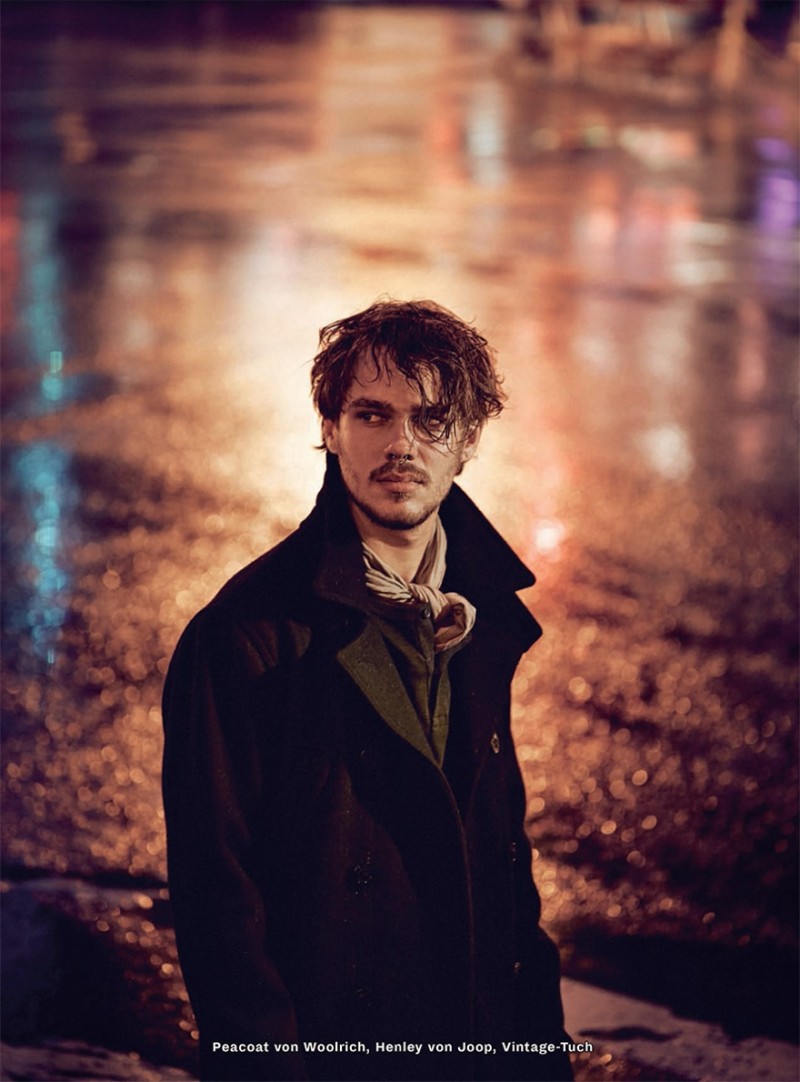 Ellar Coltrane dons a Woolrich coat.