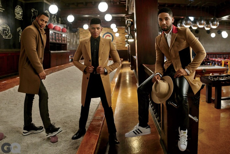 Trai Byers, Bryshere Grey and Jussie Smollett don camel coats for GQ.