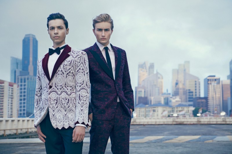 Left to Right: Roman wears tuxedo, shirt and bow-tie Deboneire. Dylan wears tie Topman, shirt and tuxedo Deboneire.