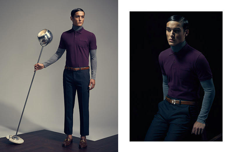 Colby wears shirt Brooks Brothers, turtleneck Antony Morato, pants Ted Baker, belt Hugo Boss and loafers Salvatore Ferragamo.