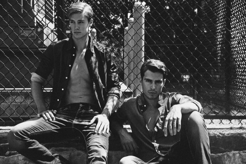 Left to Right: Kelvin wears shirt Paul Smith and jeans New Look. Kelvin wears shirt Huf and jeans River Island. » Exclusive: Luke Stockman + Kevin Hubsmith by Ricky Michiels Left to Right: Kelvin wears shirt Paul Smith and jeans New Look. Kelvin wears shirt Huf and jeans River Island.