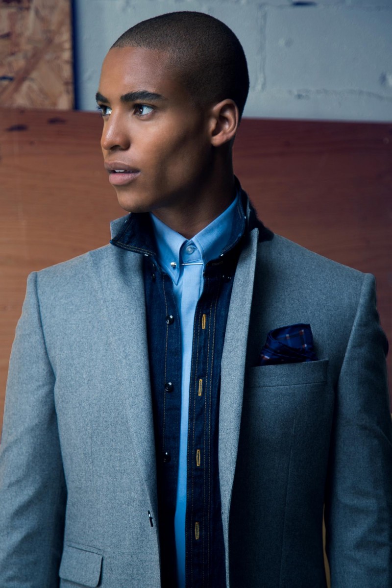 Malik wears denim shirt J.Crew, jacket, shirt, pocket square and collar bar Gian-Paolo Mazzotta.