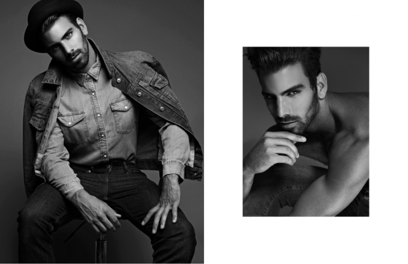 Left: Nyle wears denim jacket 7 For All Mankind, denim shirt Ralph Lauren, jeans Levi's and hat Patricia Field. Right: Nyle wears jeans Topman.