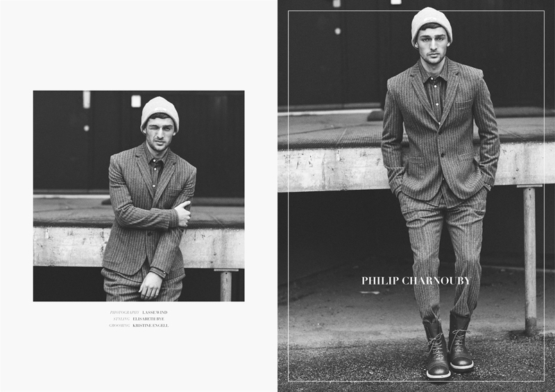 Philip wears boots Filippa K, shirt, suit and beanie Soulland.