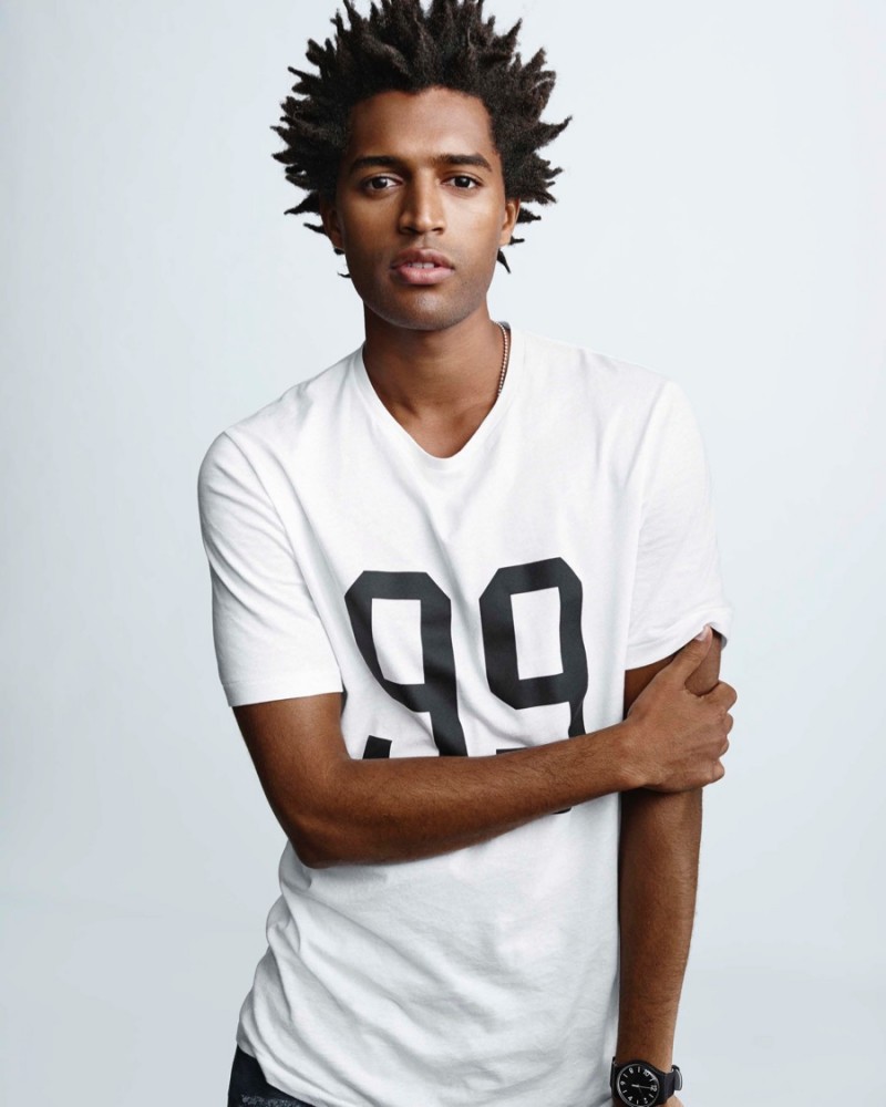 Thiago wears Stampd for Gap