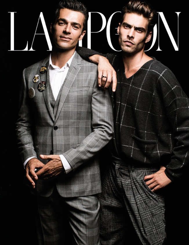 Luca Argentero and Jon Kortajarena embrace the windowpane print for Lampoon.