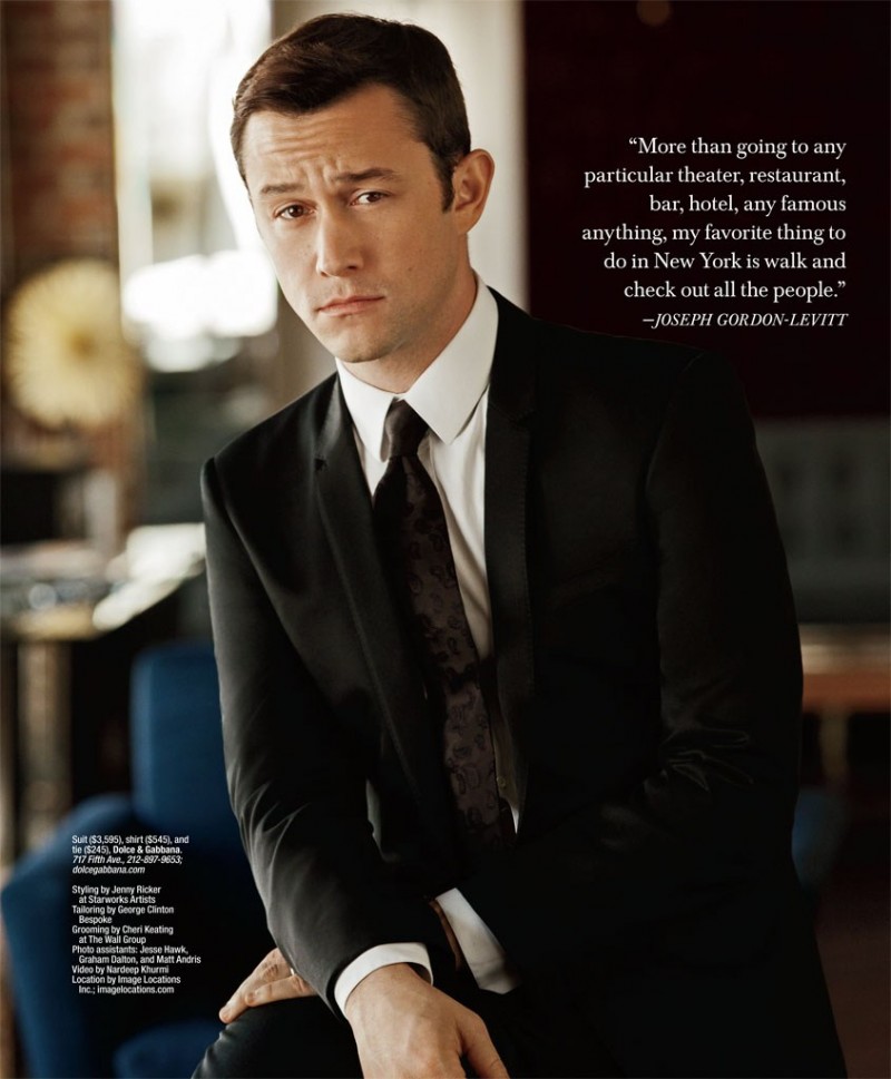 Joseph Gordon-Levitt captured in a Dolce & Gabbana suit, shirt and tie.