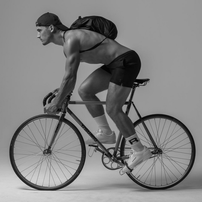 Kerry Degman poses on Ron Dorff's bike kit.