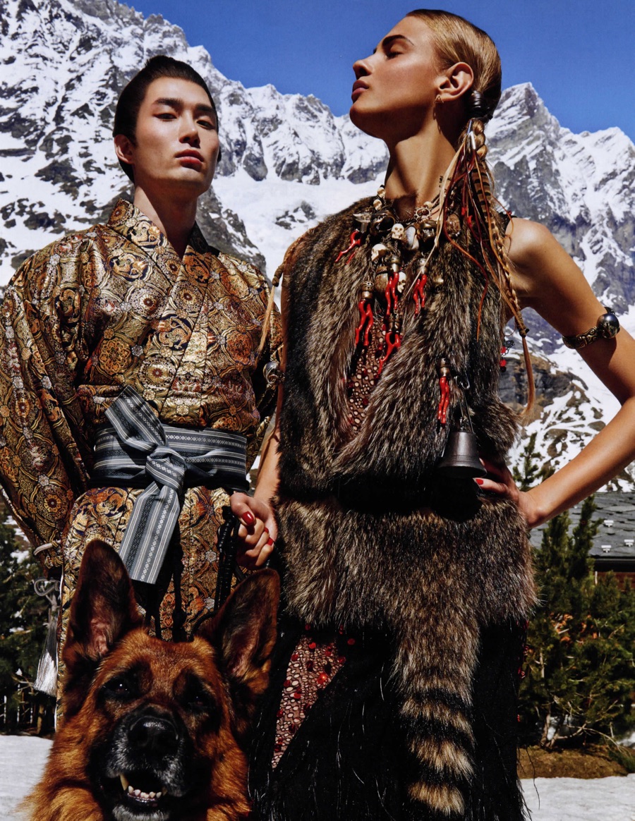 Noma Han Dons Furs + Wraps for Vogue Japan Shoot
