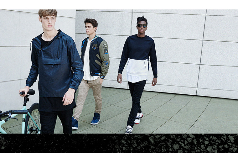 Models Roberto Sipos, George Elliott and Matthew Davidson come together in streetwear inspired looks for Nordstrom.