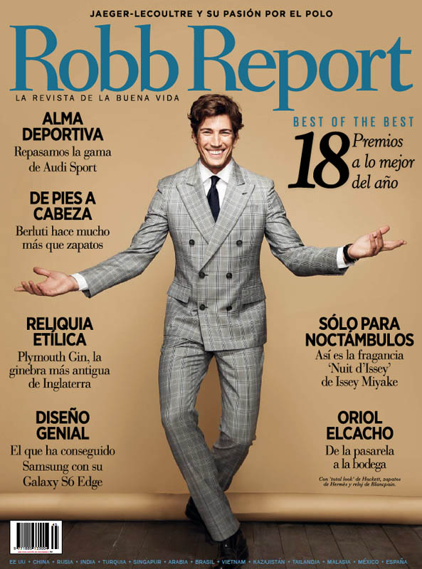 Sight Management model Oriol Elcacho is all smiles as he covers the latest issue of Robb Report España. The leading Spanish model cleans up in a double-breasted windowpane print suit and dishes on his wine Traca i Mocador. / Photos by Nani Gutierrez. Styling by Carmina Rivas.