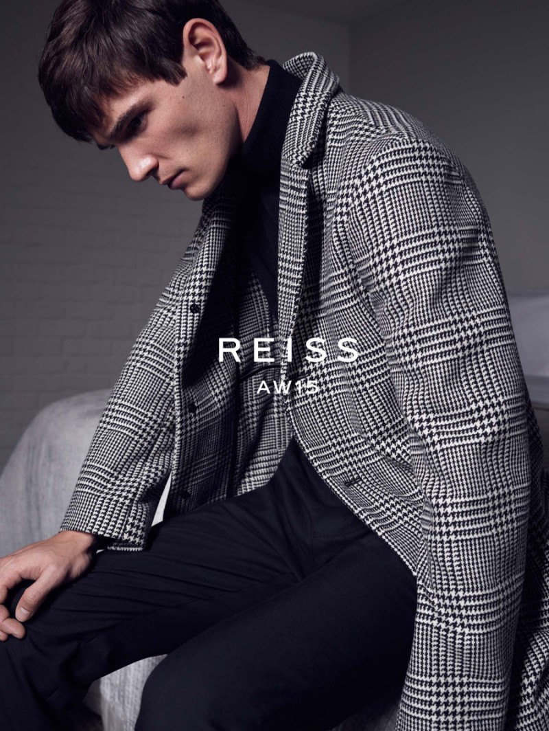 Julien Sabaud is dashing in a houndstooth coat for Reiss' fall-winter 2015 campaign.