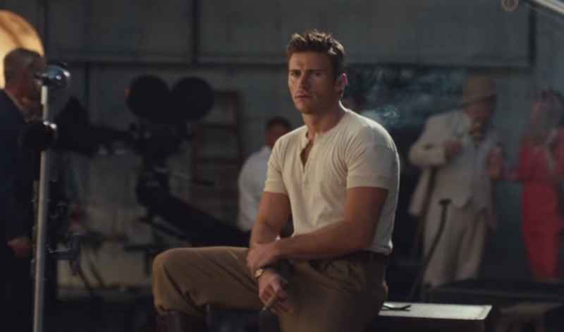 Captured on set, Scott Eastwood sports a short-sleeve, fitted henley.