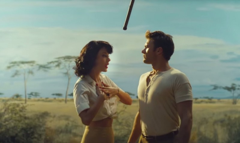 Taylor Swift and Scott Eastwood film a dramatic scene for her Wildest Dreams music video.