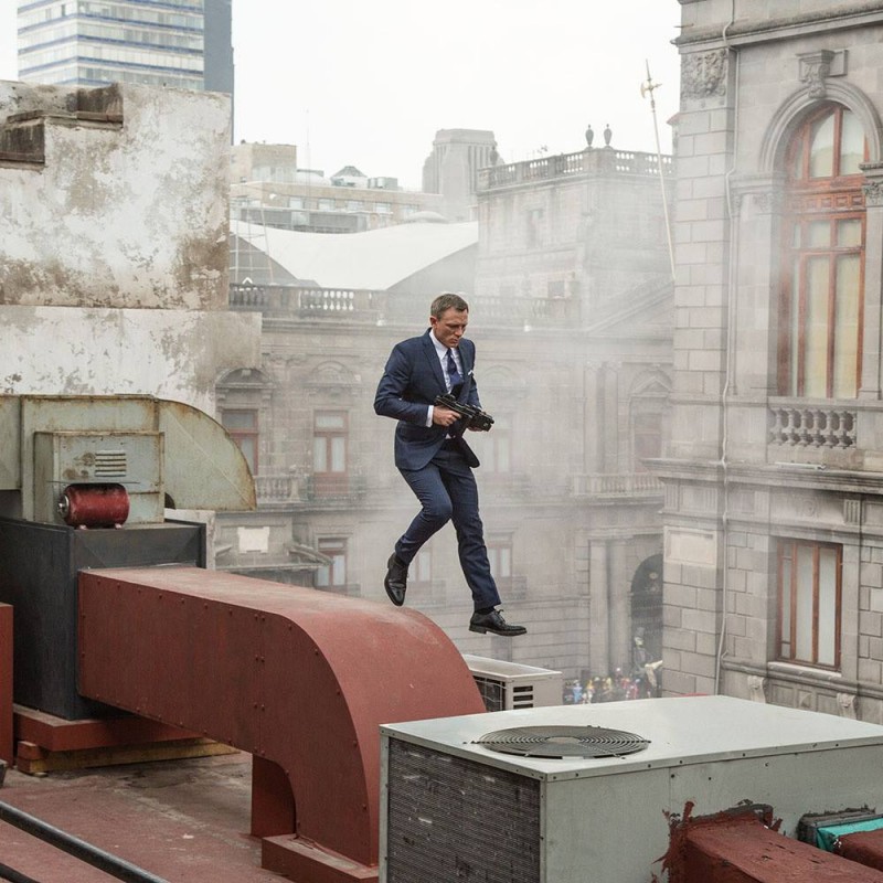 Even, when caught in the crosshairs of action, James Bond (Daniel Craig) is a sharp vision in Tom Ford.