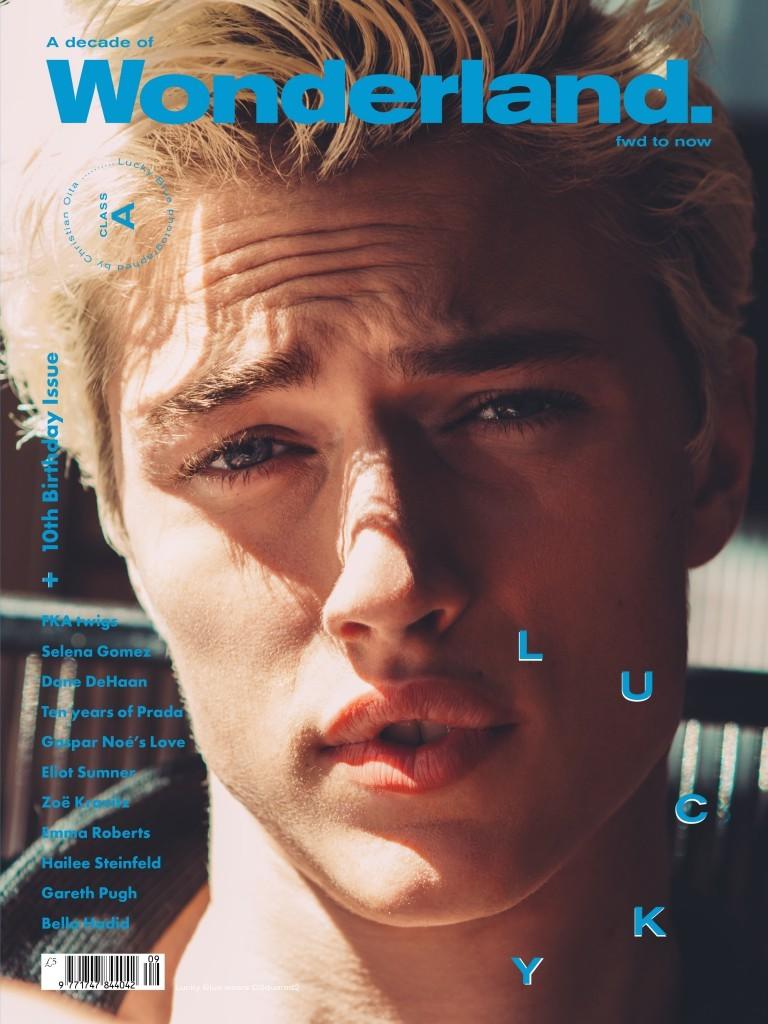 Lucky Blue Smith snags another cover, this time around connecting with British magazine Wonderland. Lucky covers Wonderland's 10th anniversary issue. Posing for a close-up, Lucky is photographed by Christian Oita and styled by Matthew Josephs.