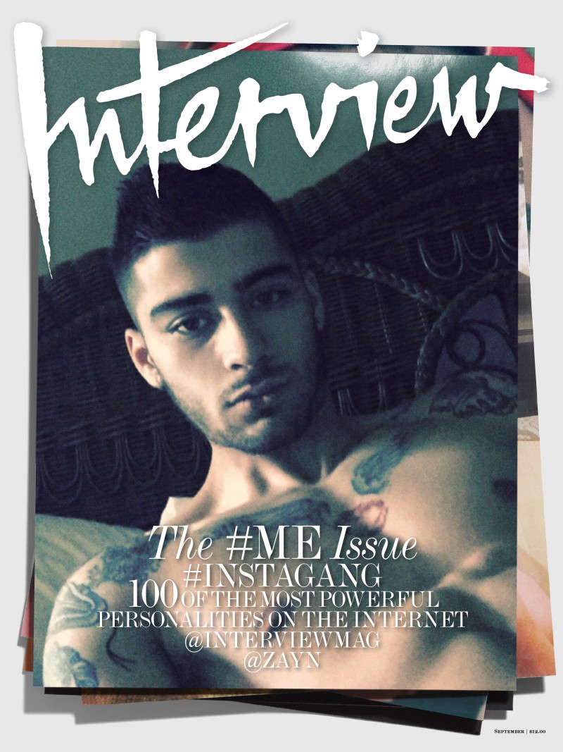 Zayn Malik poses for a shirtless selfie for the September 2015 cover of Interview magazine.