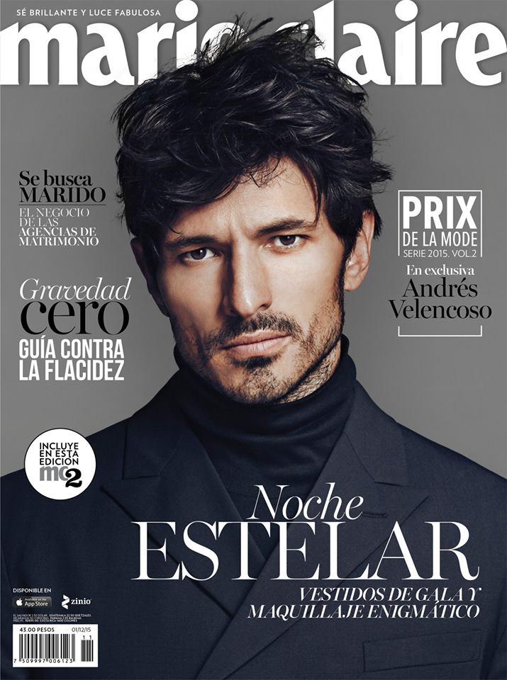 No stranger to being cover material, Spanish model Andres Velencoso Segura covers the November 2015 issue of Marie Claire Latin America. The Sight Management model is photographed by An Le with styling by both Alvaro Montaño and Andre Guerrero. 