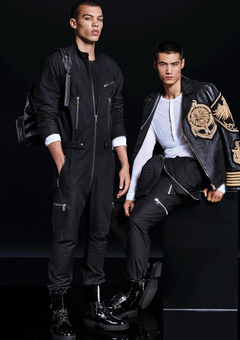 Models Dudley O’Shaughnessy and Hao Yun Xiang for Balmain x H&M