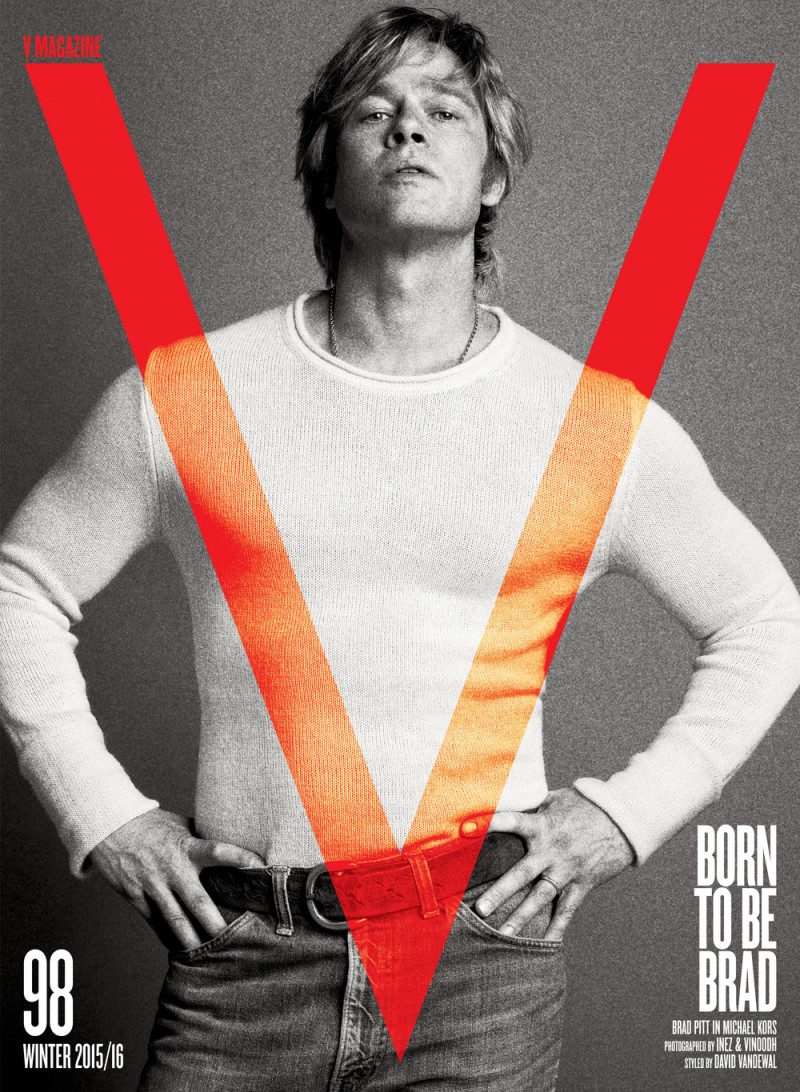Brad Pitt strikes a pose for the winter 2015 cover of V magazine.