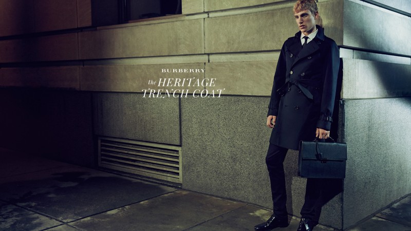 Burberry men's Heritage trench coat provides a smart finish to a slim-cut shirt and tie.