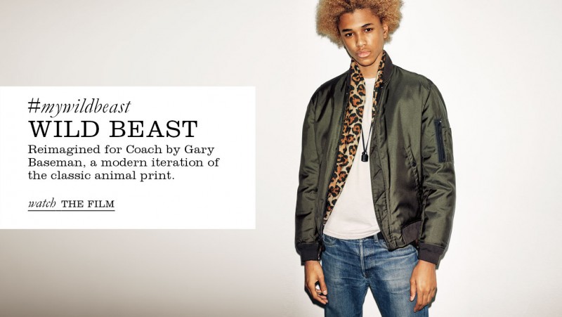 Michael Lockley models choice animal print pieces from Coach's fall-winter 2015 men's collection.
