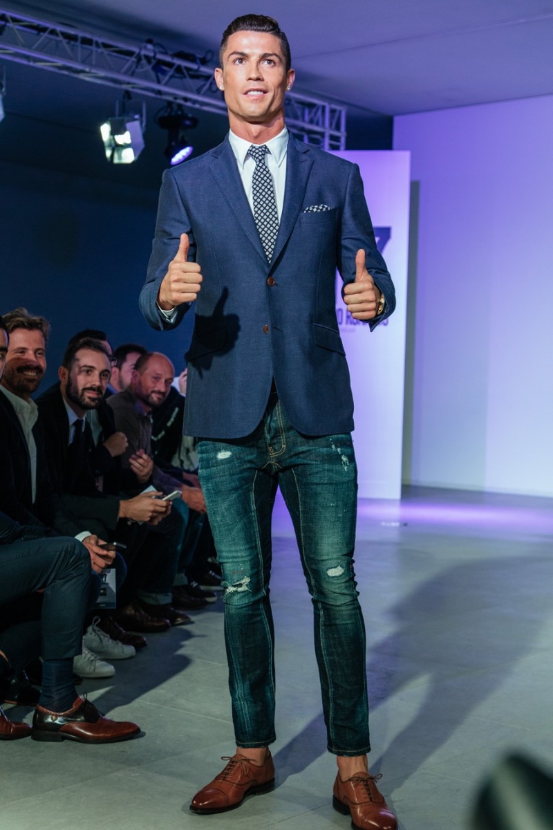 Cristiano Ronaldo hits the catwalk to present CR7 Footwear's fall-winter 2015 collection.