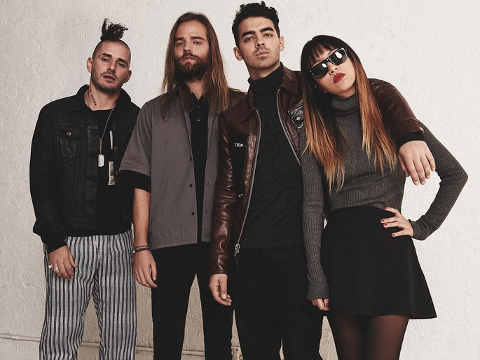 Cole Whittle, Jack Lawless, Joe Jonas and JinJoo of DNCE pose for Interview