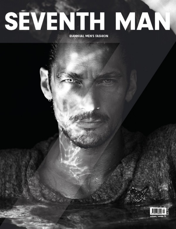 Photographed by Lawrence Thomas, David Gandy covers the fall-winter 2015 issue of Seventh Man. Taking a dip, David is pictured in a black & white image styled by Dean Hau.