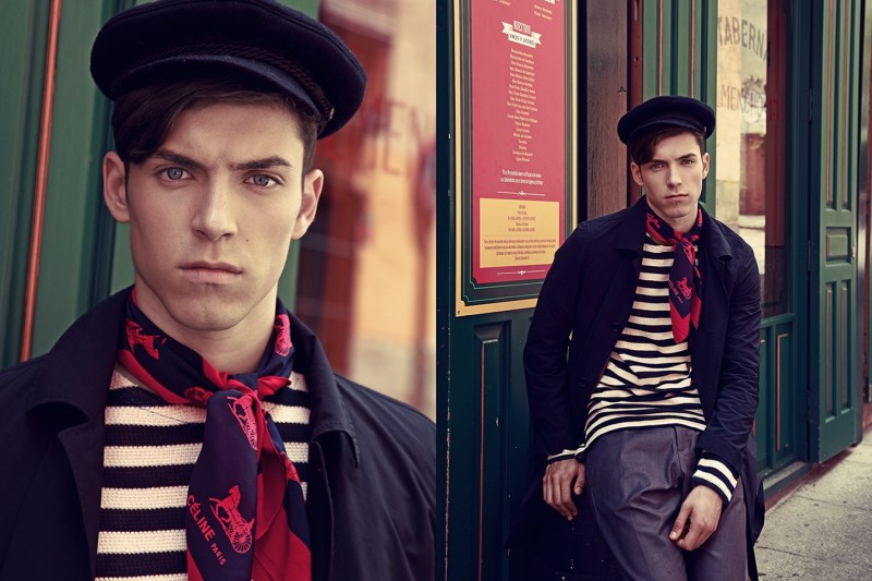 Ivan wears pullover Zara, pants Antony Morato, trench Adolfo Dominguez, scarf Celine and vintage sailor cap stylist's own.