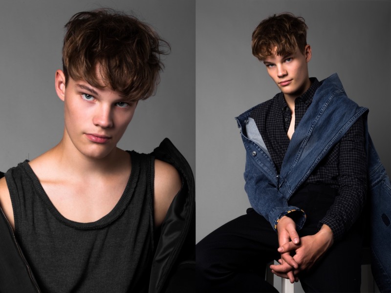 Left: Daan wears tank and bomber jacket Mirte van Wijngaarde. Right: Daan wears shirt Samsøe, denim jacket K.O.I and pants Filippa K.