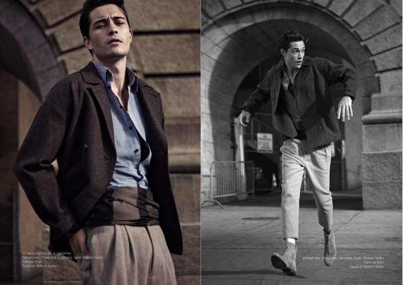 Francisco Lachowski models fall fashions from Robert Geller.