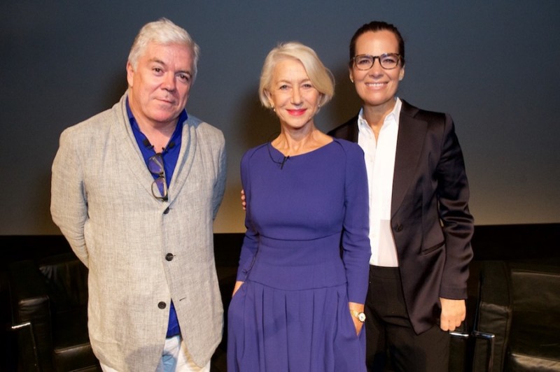 Tim Blanks, Helen Mirren and Roberta Armani photographed at Giorgio Armani's Films of City Frames premiere.