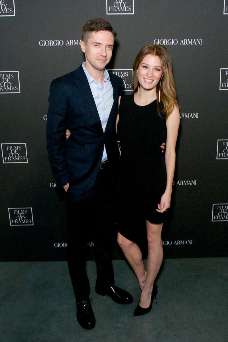 Topher Grace and Ashley Hinshaw photographed at Giorgio Armani's Films of City Frames premiere.