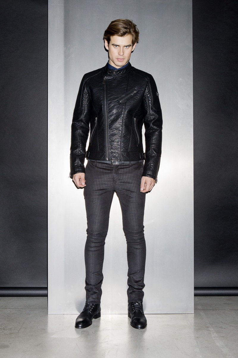 Matt Trethe is sharp in a GUESS leather jacket with slim-cut trousers.