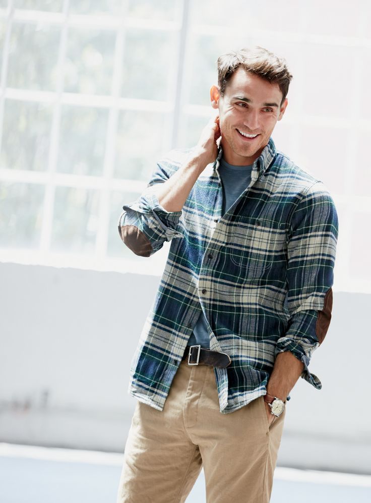 Arthur Kulkov wears J.Crew's cotton wool elbow patch shirt.