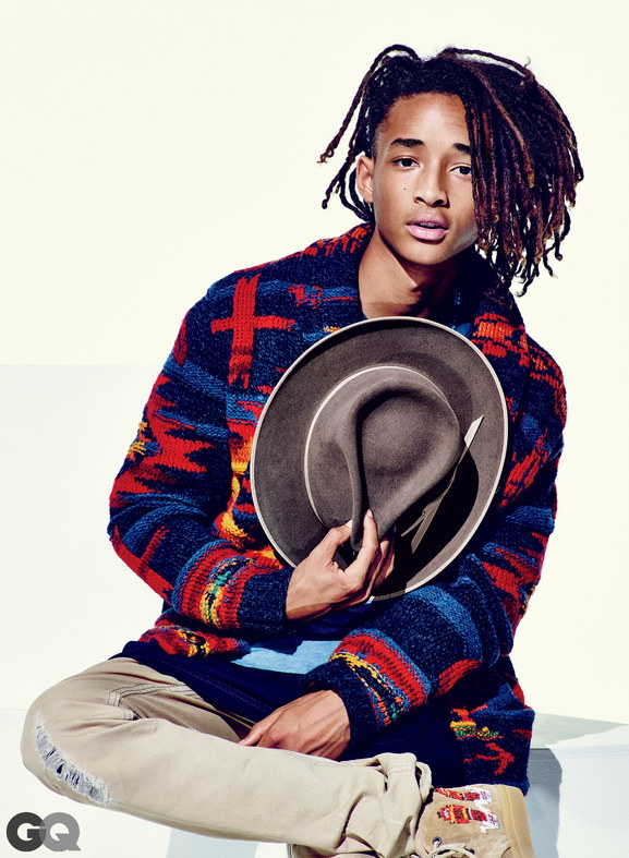 Posing for American GQ, Jaden Smith wears cardigan Polo Ralph Lauren, t-shirt Mollusk, pants Diesel, boots Del Toro and hat Stetson at JJ Hat Center. » Jaden Smith Appears in Louis Vuitton's Spring Campaign Posing for American GQ, Jaden Smith wears cardigan Polo Ralph Lauren, t-shirt Mollusk, pants Diesel, boots Del Toro and hat Stetson at JJ Hat Center.