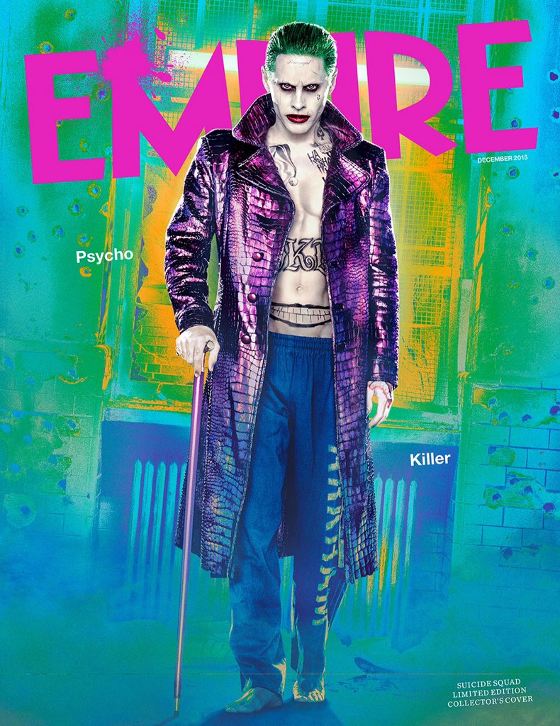 Jared Leto covers the December 2015 issue of Empire in character as The Joker from Suicide Squad.