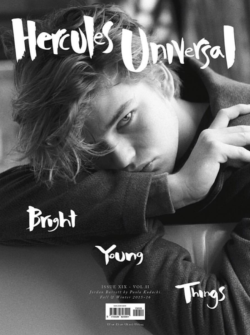 Posing for a black & white image, Jordan Barrett covers the fall-winter 2015 issue of Hercules Universal. Photographed by Paola Kudacki, the Australian model is styled by Francesco Sourigues.