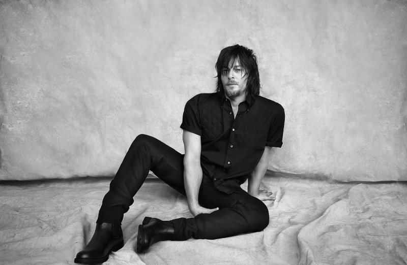 Norman Reedus wears shirt Martin Keehn, pants and boots H&M.