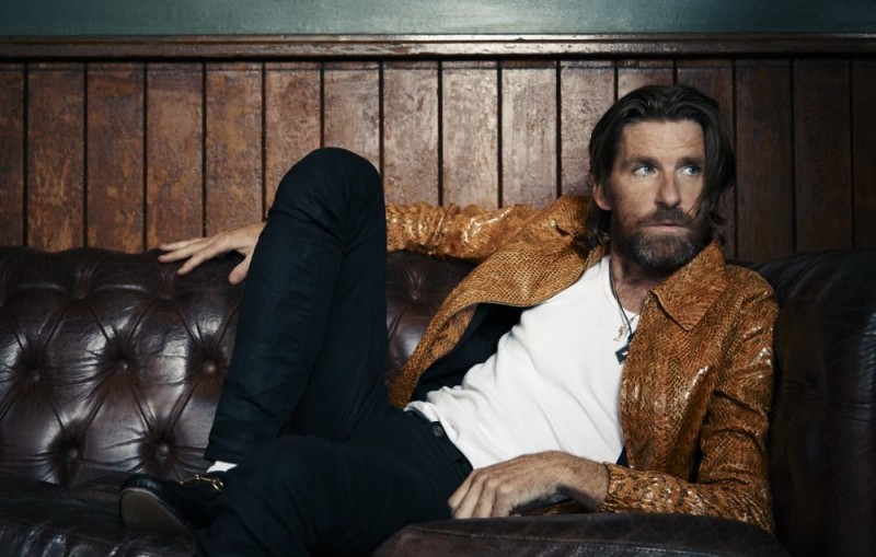 Paul Anderson sports a leather jacket from Loewe.