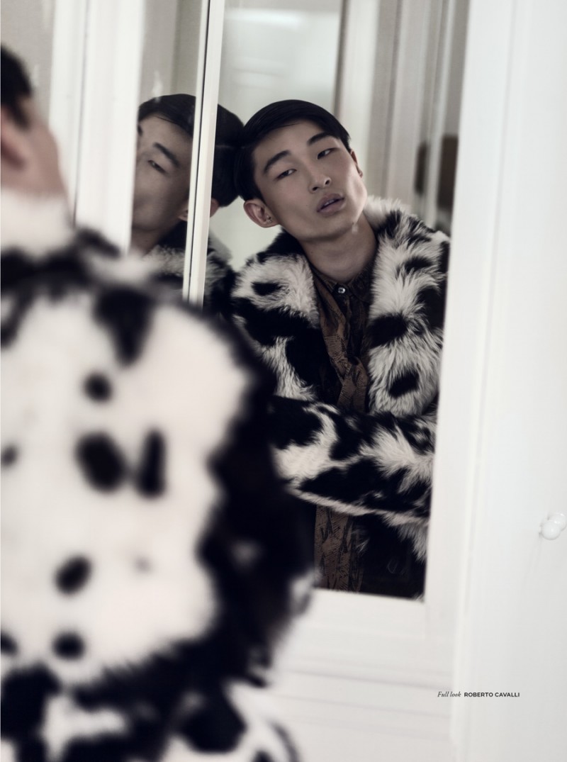 Sang Woo Kim is bold in Roberto Cavalli fur.