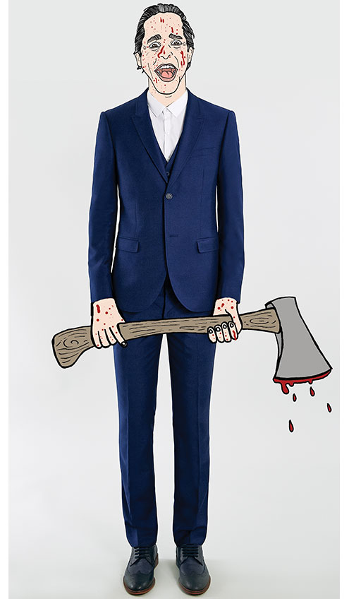 American Psycho's Patrick Bateman does Topman style in a three-piece suit.