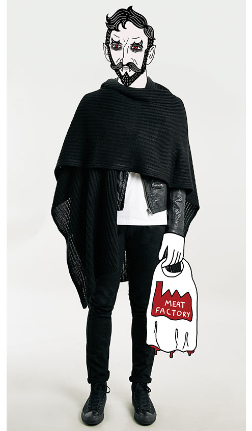 Dracula does Topman style in a rib knitted cape.