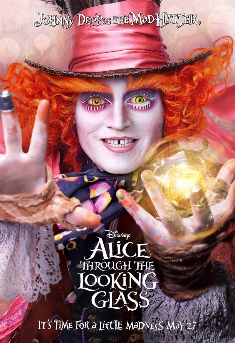 Alice Through the Looking Glass poster artwork featuring Johnny Depp as the Mad Hatter