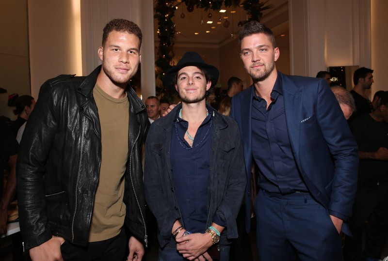 Blake Griffin, Matthew Chevallard and Chandler Parsons pose for a picture at his Del Toro collection event.