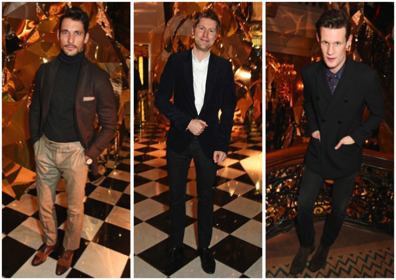 Burberry x Claridge Christmas Tree Event (Left to Right): David Gandy, Christopher Bailey, Matt Smith