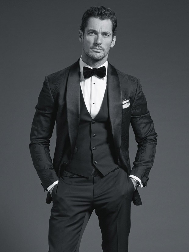 David Gandy wears dinner jacket Versace, shirt, waistcoat and trousers Dolce & Gabbana.