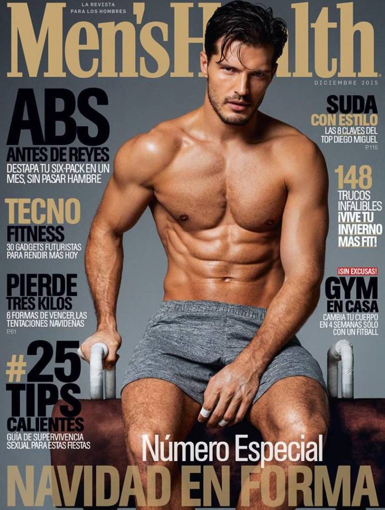 Diego Miguel covers the December 2015 issue of Men's Health Spain.