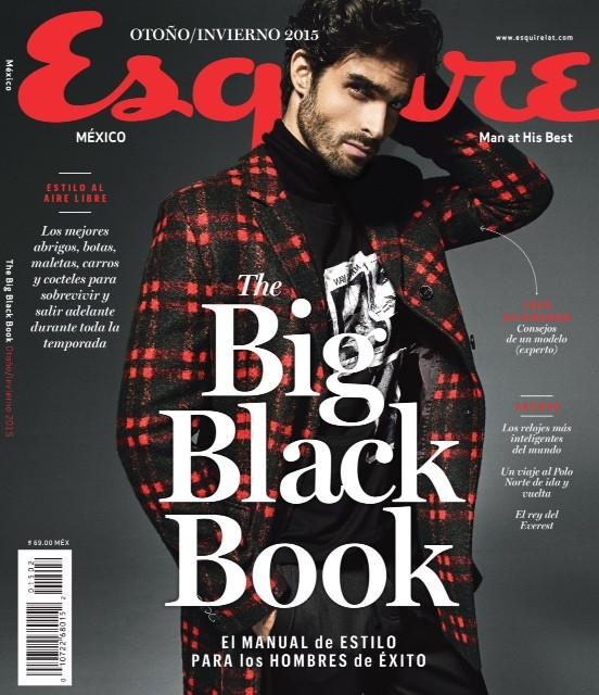 Donning a plaid coat from Hugo Boss, Juan Betancourt covers the fall-winter 2015 issue of Esquire Mexico The Big Black Book. The Cuban model is photographed by Xevi Muntane for the striking shot.